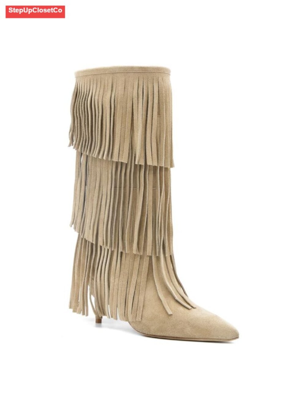 Fringe Knee High Boots Suede Kitten Heel Western Cowgirl Women's